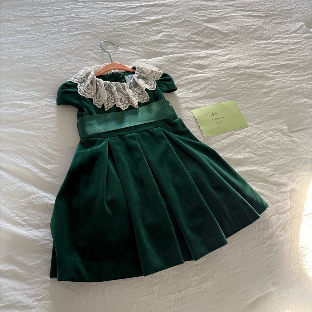 Luli & Me girls luxe velvet holiday dress- lace collar- ribbon sash - Picture 4 of 4